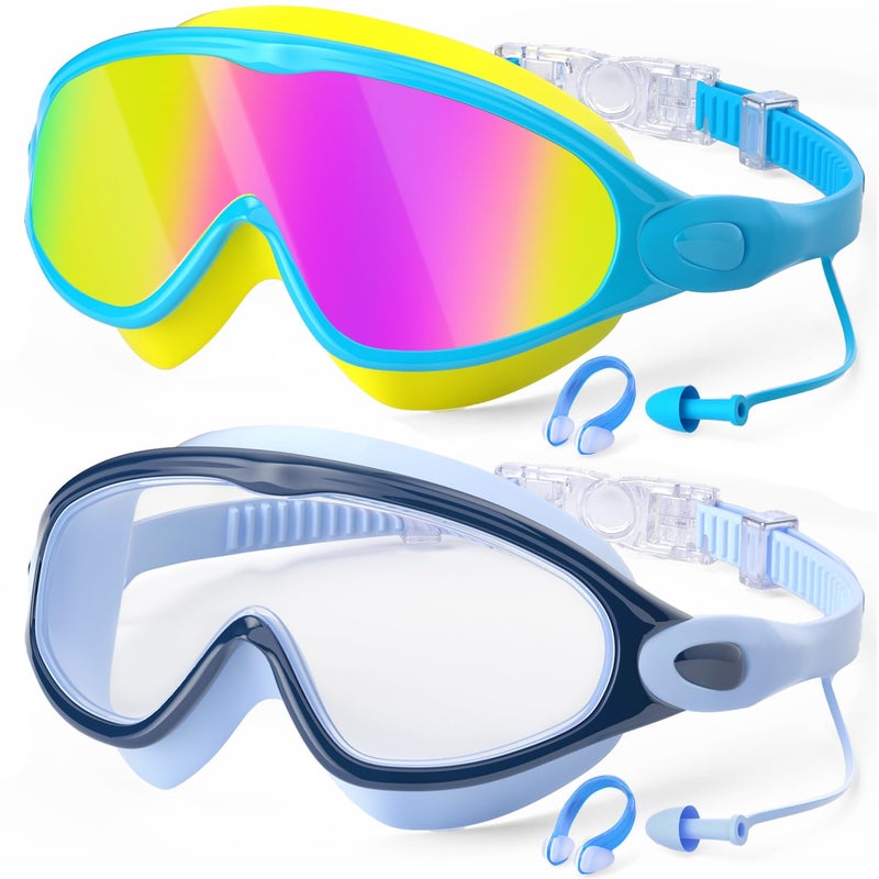 COOLOO Kids Swim Goggles 2 Pack Swimming Goggles Anti-Fog UV Protection Wide View Waterproof Kids Goggles for Boys Girls 3-15 - Image 1